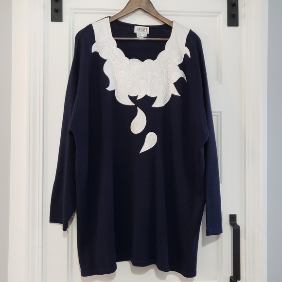 Apart Impressions Womens 3X Wool Blend Navy Knit Appliqué Sweater Pullover - Picture 2 of 7